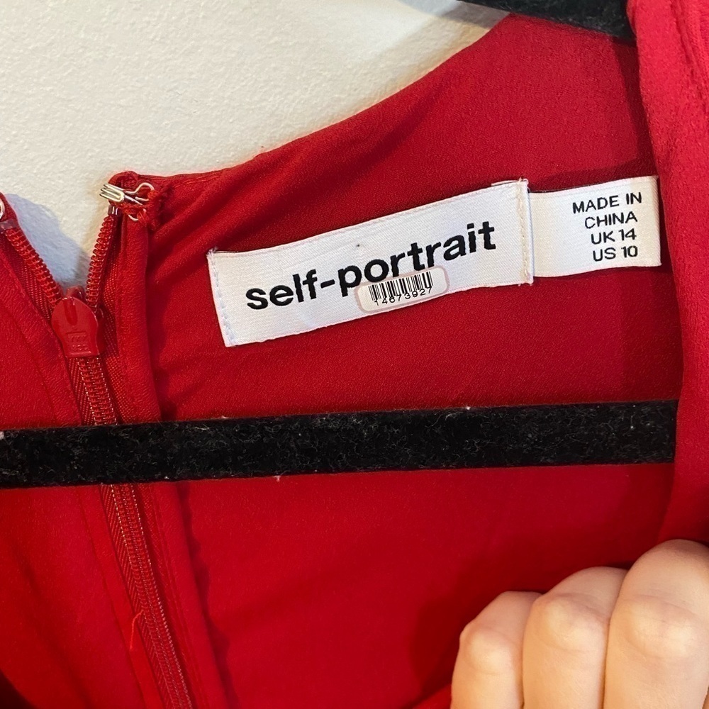 Self-Portrait Red Ruched Midi Dress - Picture 8 of 9